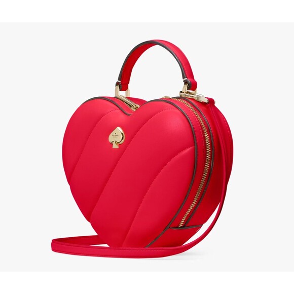 New Kate Spade Love Shack Quilted 3D Heart Crossbody Ruby Red - Picture 2 of 5